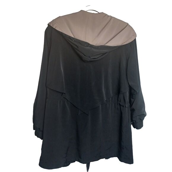 Vintage American Bazaar Medium Black & Beige Nylon Jacket Coat with hood - Picture 4 of 4